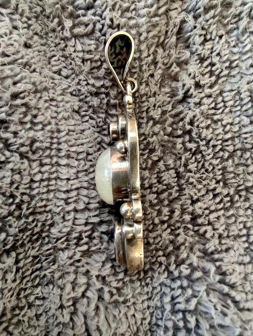 Vintage 925 Sterling Silver Moonstone Amethyst Artisan Statement Pendant